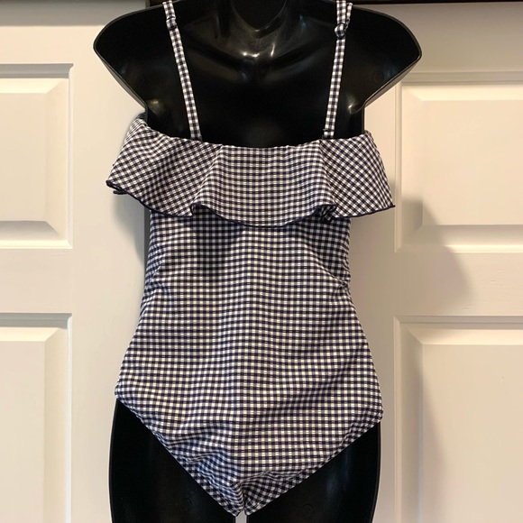 Kona Sol Bandeau w straps flounce, ruched, one piece swimsuit, size small - Picture 7 of 14